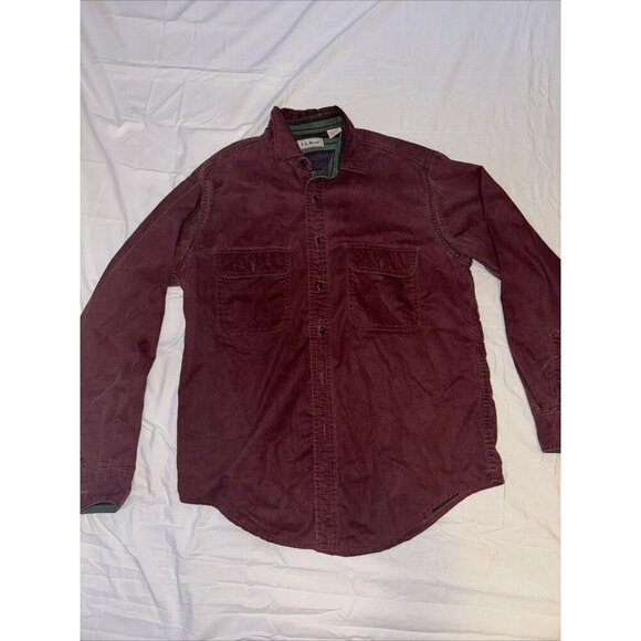 LL Bean Flannel Lined Button Up Shirt Men's Large L Long Sleeve Pocket Maroon - Picture 1 of 7